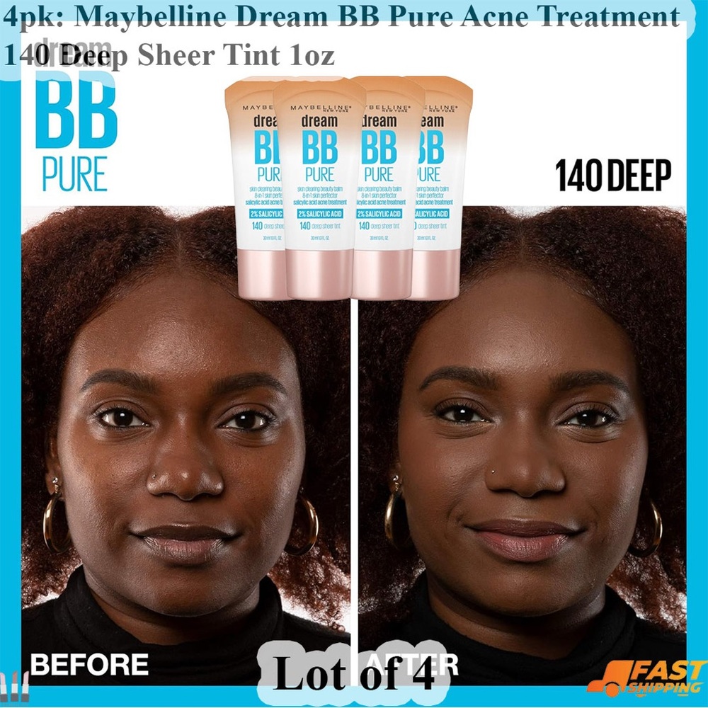 Maybelline BB Pure Sheer Tint 140 Deep - Brown & White Packaging (Lot of 4)